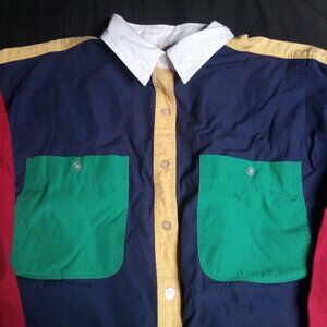 Vintage Huntington Ridge Color Block Button Shirt Long Sleeve